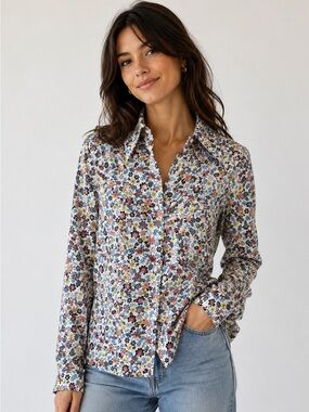 Boden Floral Multicolor‎ Button Down Long Sleeve Blouse Size 8 Versatile Preppy